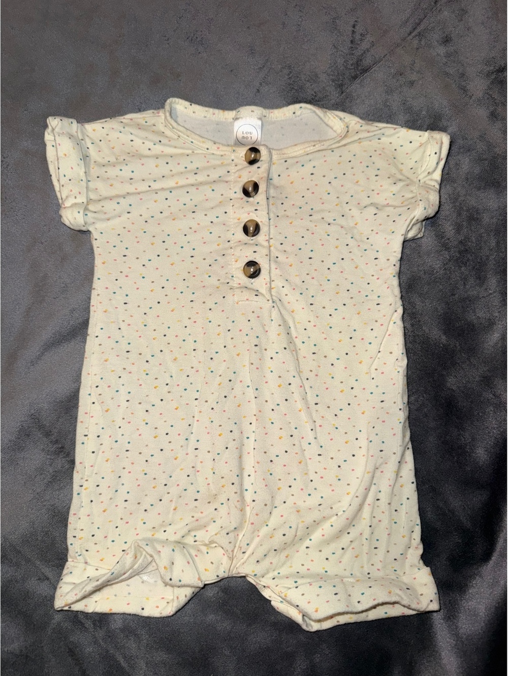 Lou Lou Baby Romper 6-12 Months Cream with Multicolor Dots and Button Detail
